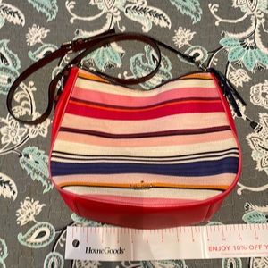 Kate Spade red leather striped shoulder bag